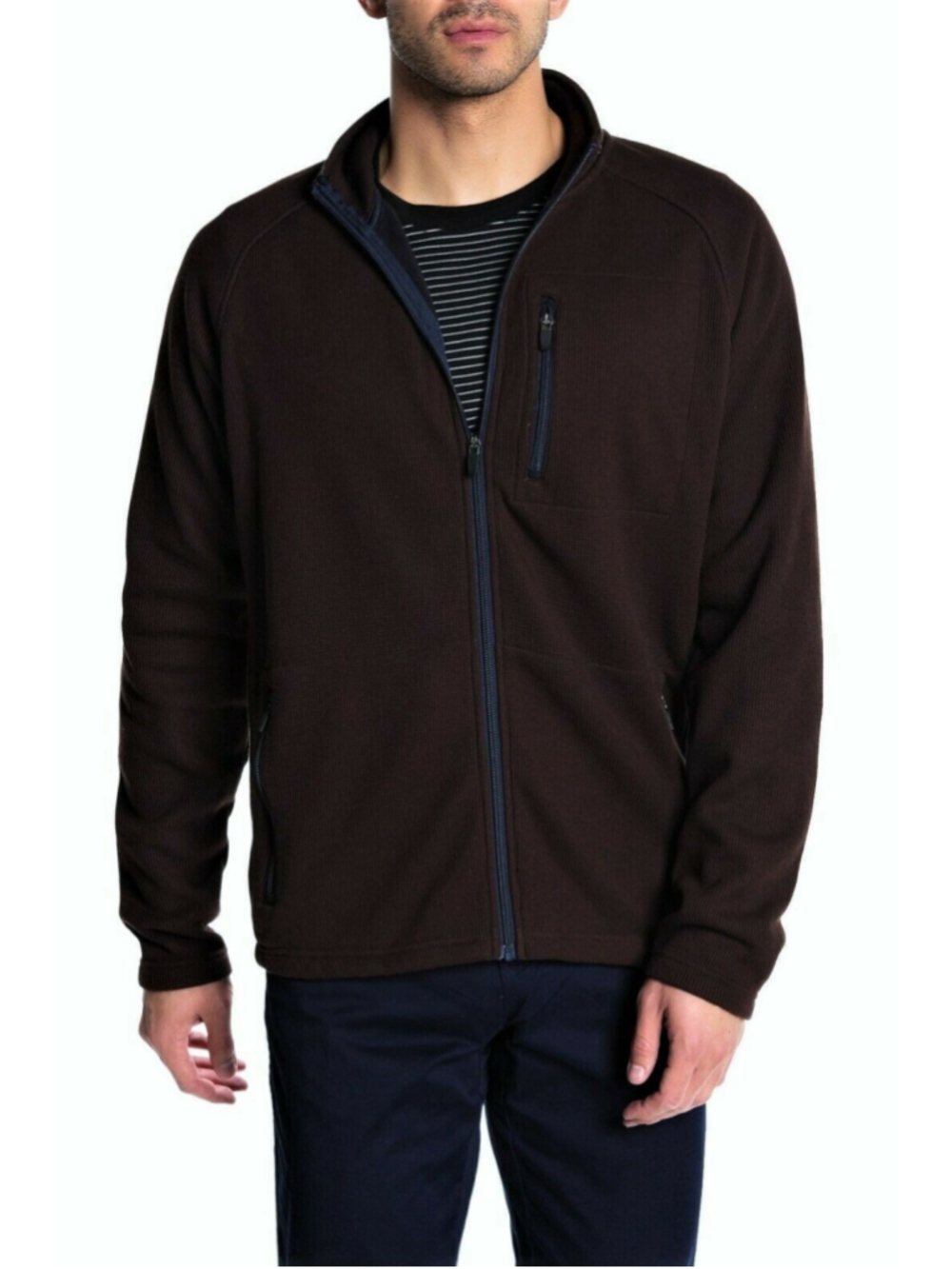 Men's Tailor Vintage Waffle Bonded Fleece Full Zip Jacket Brown Large $118 NWT